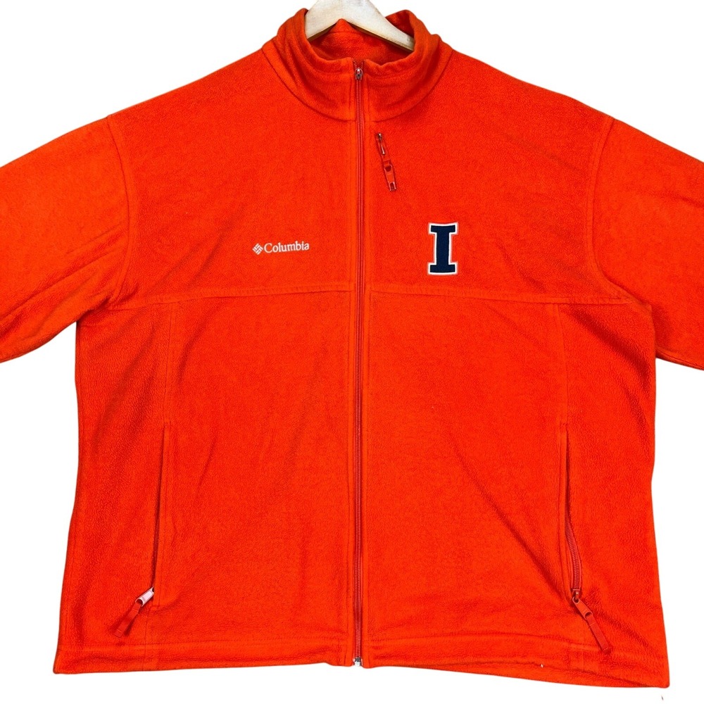 University of Illinois Columbia Jacket Mens XXL Orange Full Zip Fleece NCAA LOGO
